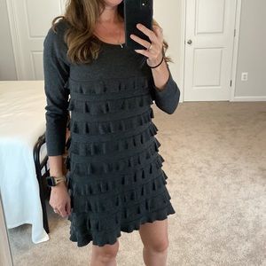J. Crew Charcoal Gray Tiered Ruffle Pima Cotton & Wool Sweater Dress